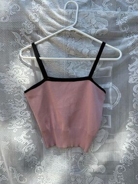 Pink Knit Tank Top with Black Trim